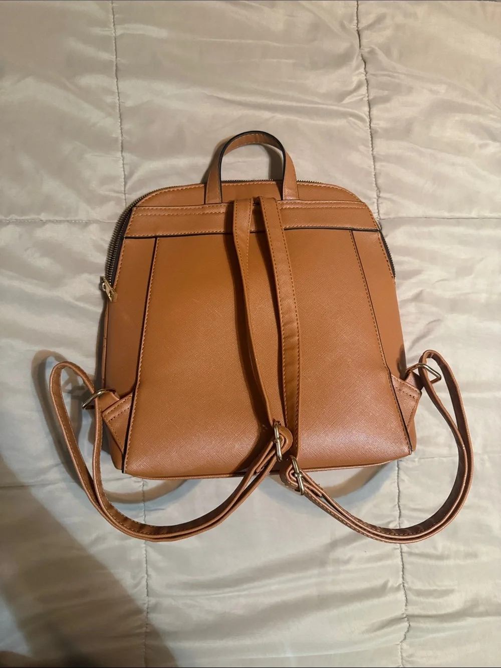 Aldo Quilted Tan Backpack with Gold Hardware